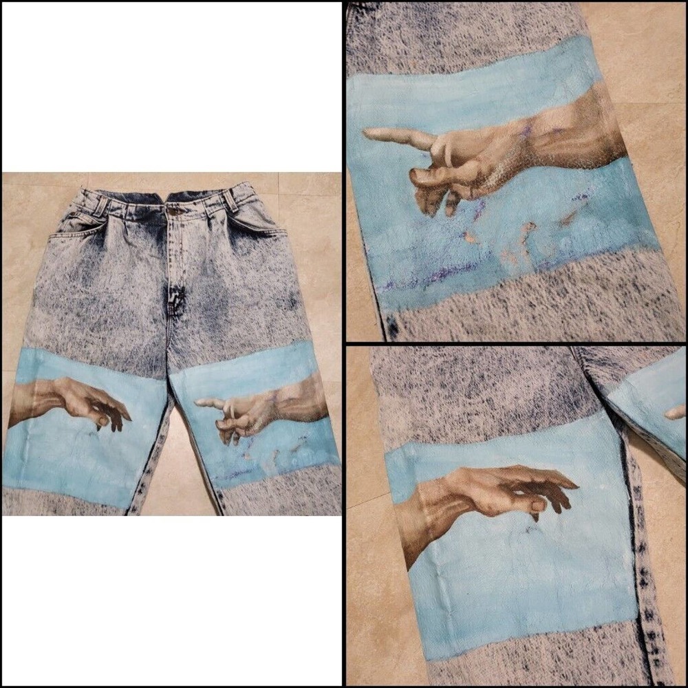 Creation of Adam Michelangelo Hand Painted VTG Levis Acid Wash Womens 14 Jeans - Picture 4 of 12